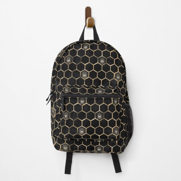 Item preview, Metallic bees in honeycomb hexagons gold on black designed and sold by Lemonshaaark.