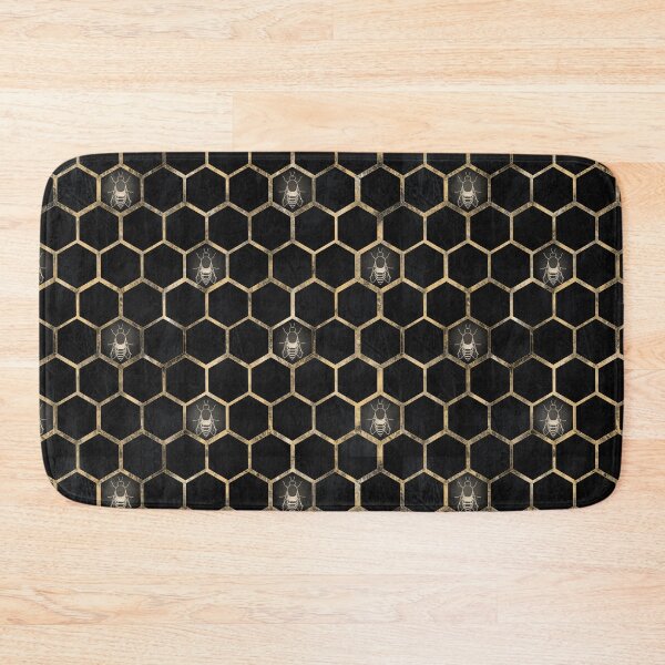 Item preview, Metallic bees in honeycomb hexagons gold on black  designed and sold by Lemonshaaark.