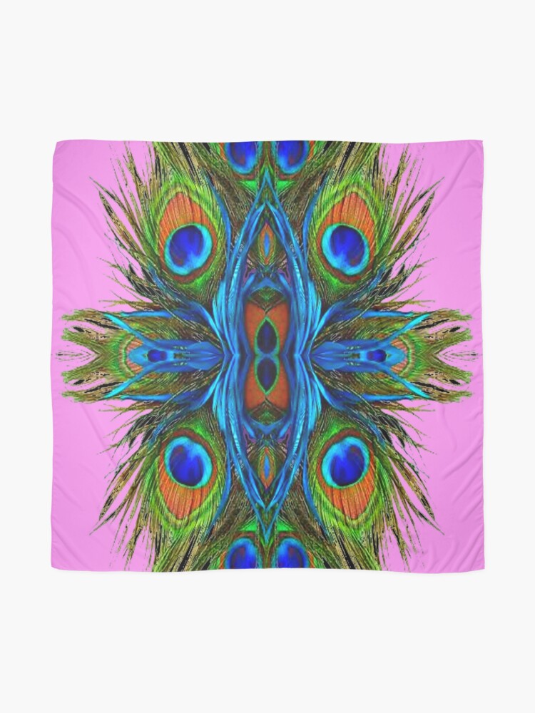 ABSTRACT PATTERN PINK & BLUE PEACOCK FEATHER ART Scarf for Sale