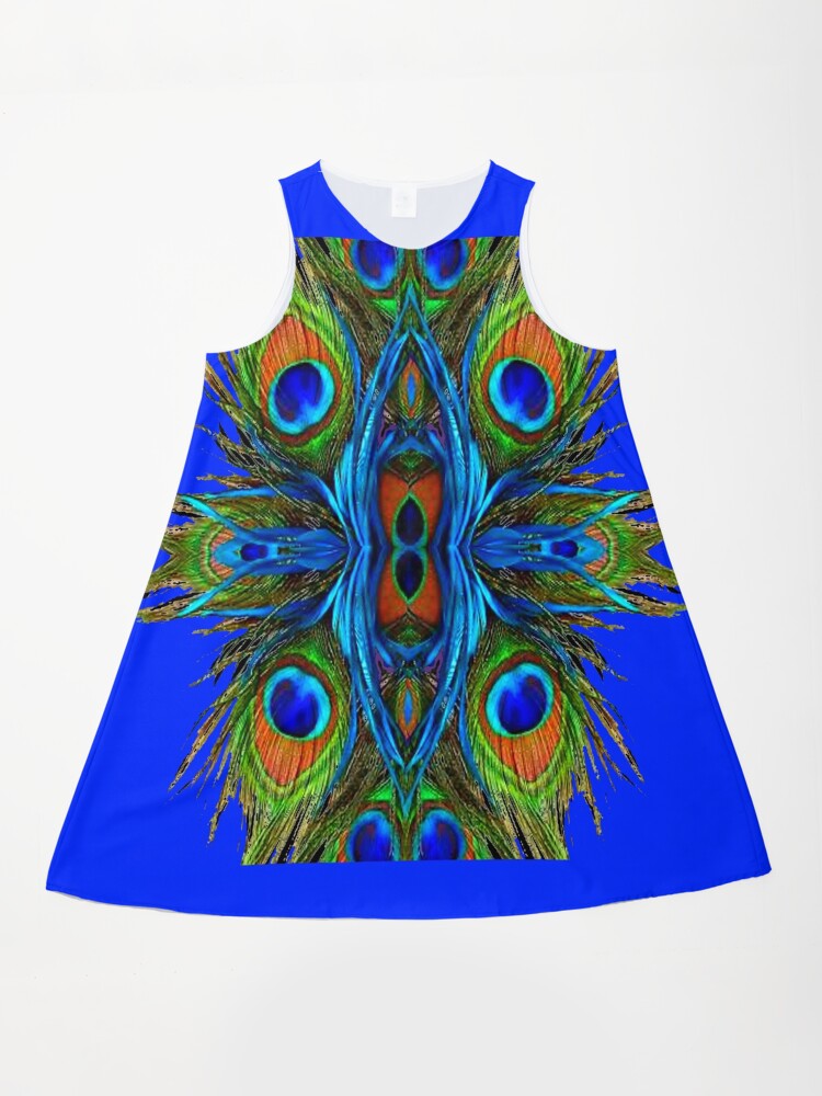 AWESOME BLUE ON & BLUE PEACOCK FEATHER ART ABSTRACT PATTERN " A-Line Dress  for Sale by sharlesart | Redbubble