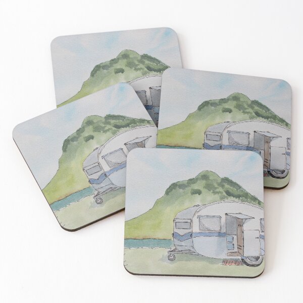 Item preview, Retro Blue Caravan at Mt Maunganui designed and sold by Gillian Scott.