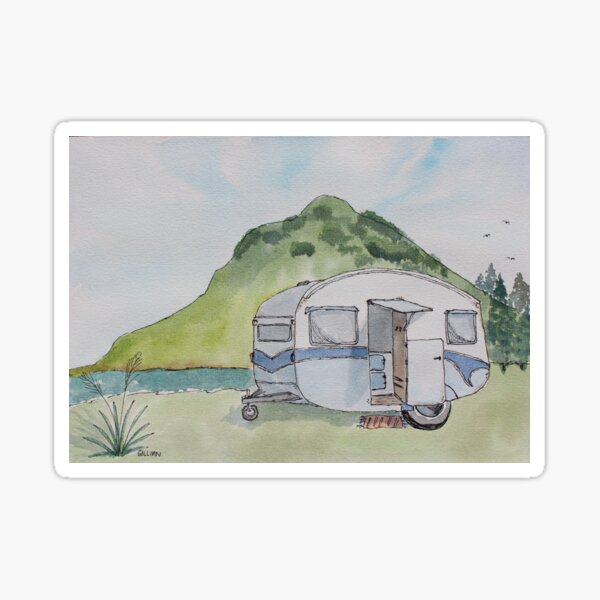 Retro Blue Caravan at Mt Maunganui Sticker