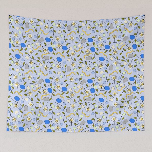 Item preview, C. elegans Worms and Grumpy Flowers on Blue designed and sold by fogoosherie.