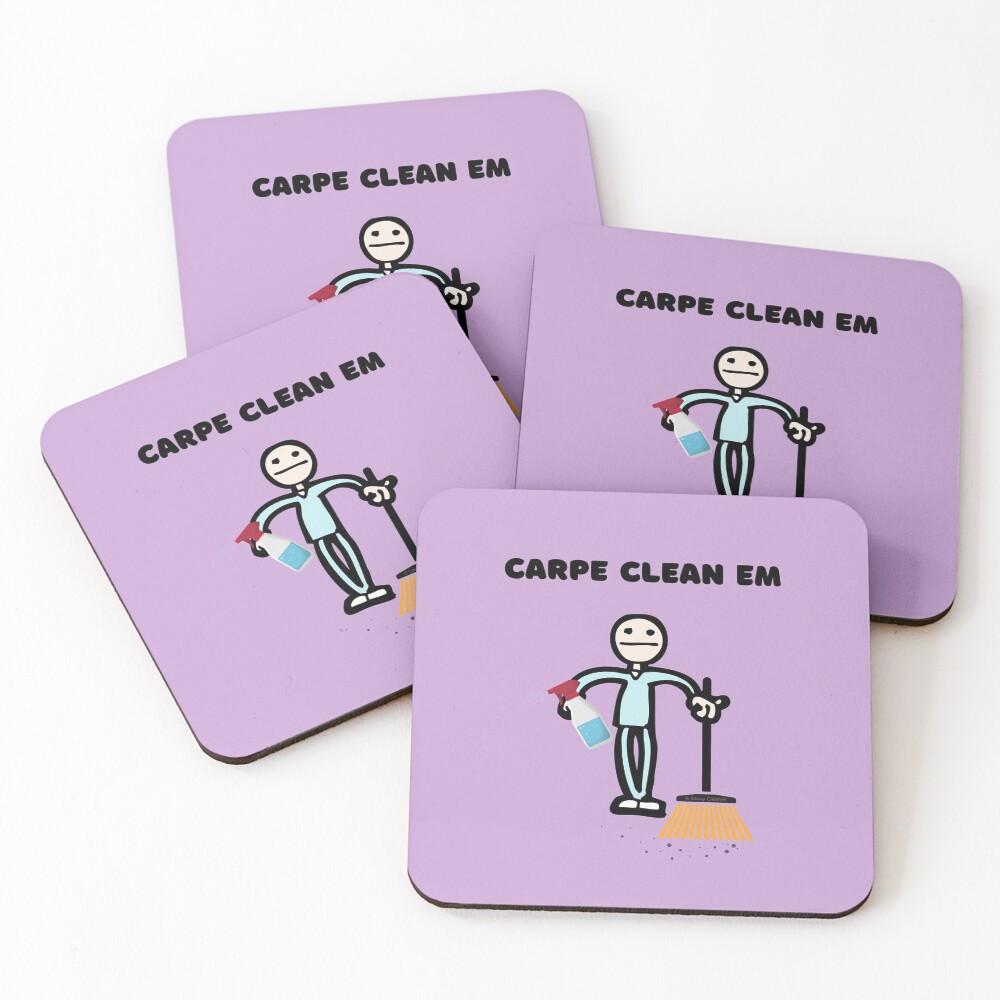Carpe Clean em Spray Bottle Broom Cleaning Gifts Coasters (Set of 4)