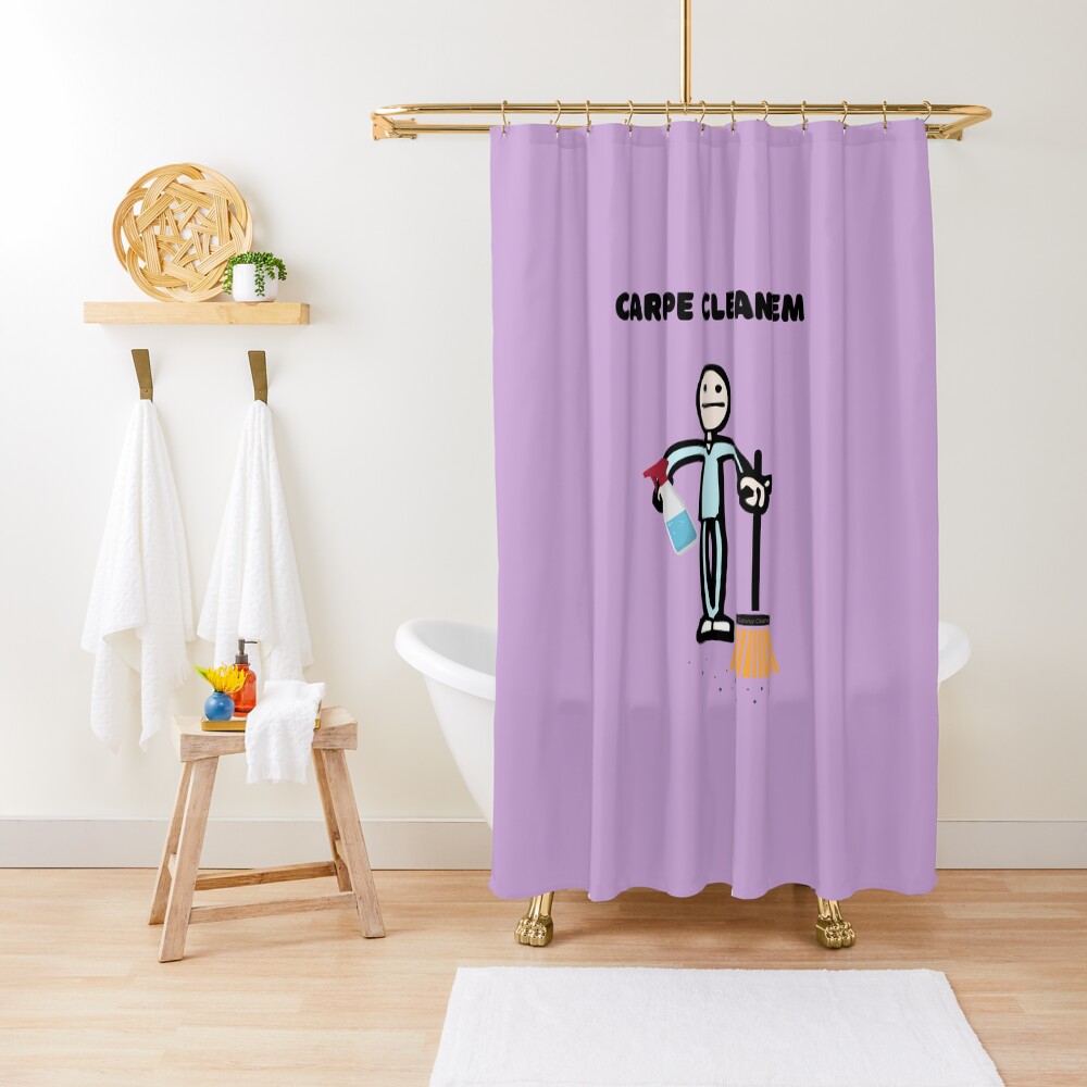 Carpe Clean em Spray Bottle Broom Cleaning Gifts Shower Curtain