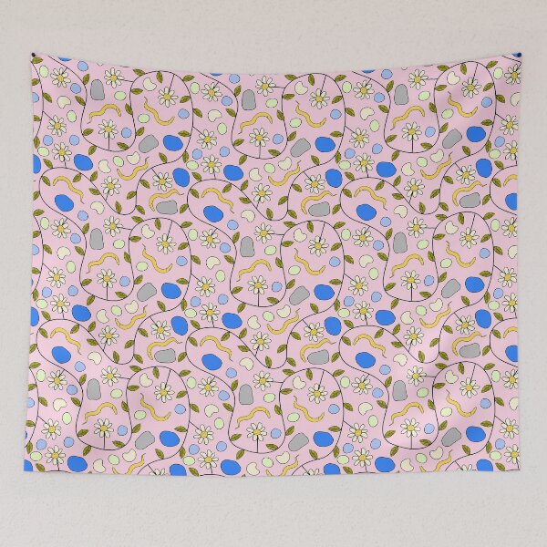 Item preview, C. elegans Worms and Grumpy Flowers on Pink designed and sold by fogoosherie.