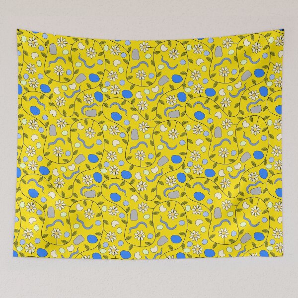 Item preview, C. elegans Worms and Grumpy Flowers on Yellow designed and sold by fogoosherie.