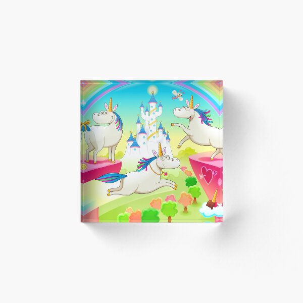 Item preview, Unicorns frolic in front of a Rainbow and Castle designed and sold by 1louder.