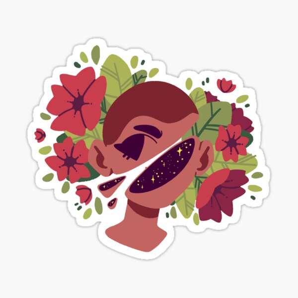 Aesthetic Cut Head With Flowers [tanned Red] Sticker By Nocmora Redbubble
