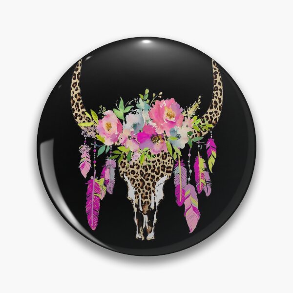 Item preview, Cráneo de vaca leopardo con flores tribales designed and sold by JackieRamie.