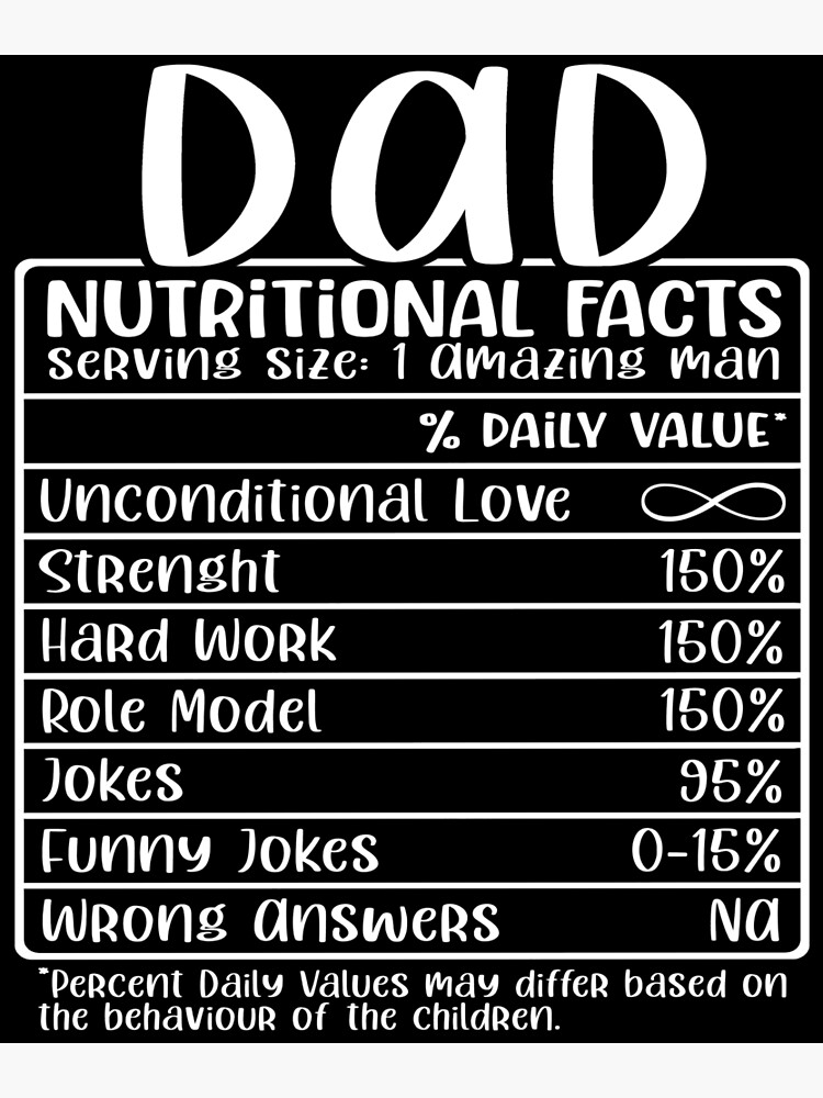 "Dad, Nutritional Facts, Funny Dad Gift" Poster by FuntasticDez Redbubble
