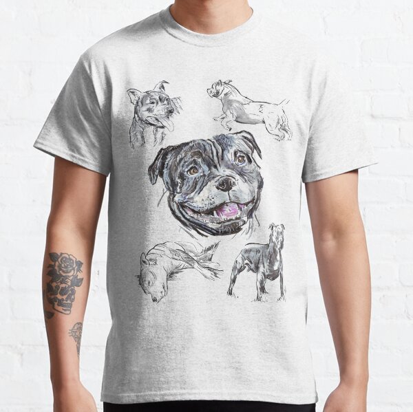 Mixed Media - Staffordshire Bull Terriers Classic T-Shirt