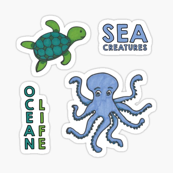 Blue and Green sea creatures sticker pack Sticker