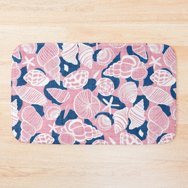 Item preview, Sea treasures // pastel pink faux texture background classic blue shadows white delineated seashells designed and sold by SelmaCardoso.