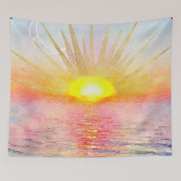Item preview, Sea Sunset Watercolor Gold Sun Doodles Mandala designed and sold by NdesignTrend.