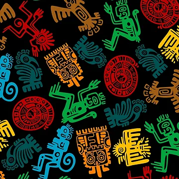 Artwork thumbnail, Aztec Civilization Symbols Patterned Design by Youpattern