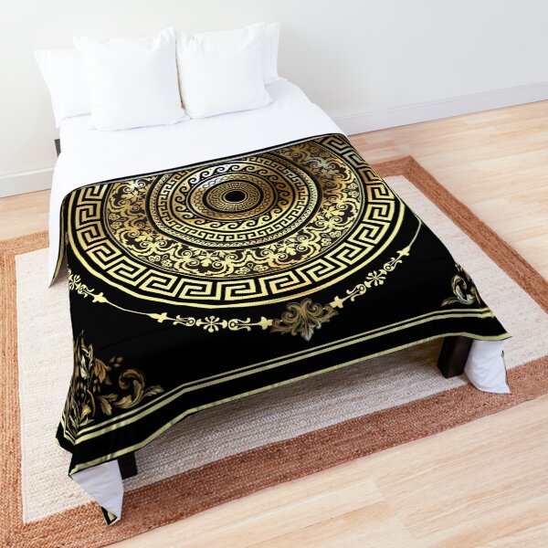 Ornate Baroque Gold and Black Greek Key Comforter