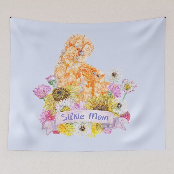 Item preview, Silkie Mom - Buff Silkie Hen and Chick with Summer Flowers designed and sold by becca-boyce.
