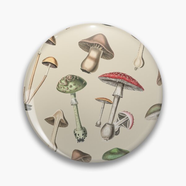 Item preview, Mushrooms Botanical Illustration on light taupe designed and sold by Freewheeling.