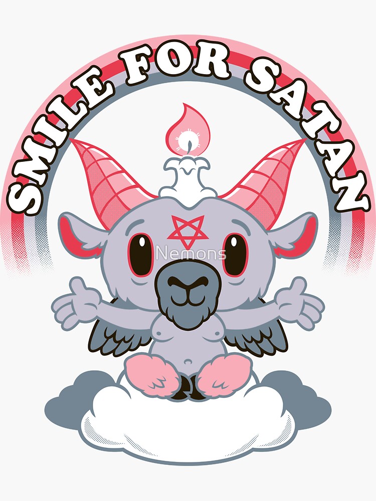 Smile for Satan - Creepy Cute Kawaii Goat - Cartoon Baphomet | Sticker