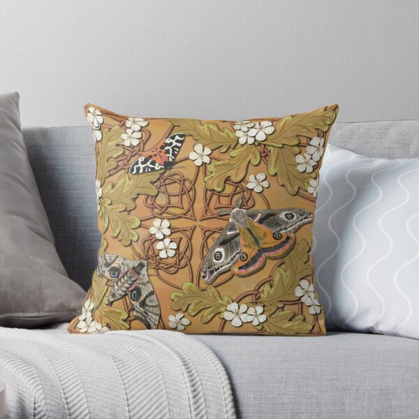 Celtic Moths with Leaves and Flowers Throw Pillow
