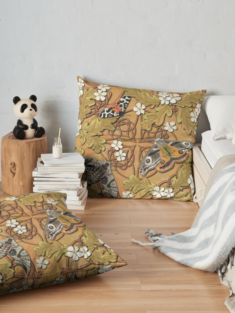 Alternate view of Celtic Moths with Leaves and Flowers Floor Pillow