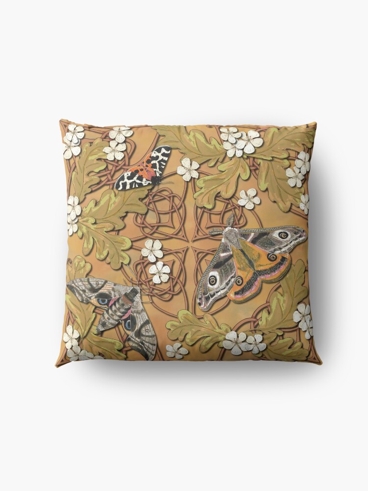 Alternate view of Celtic Moths with Leaves and Flowers Floor Pillow
