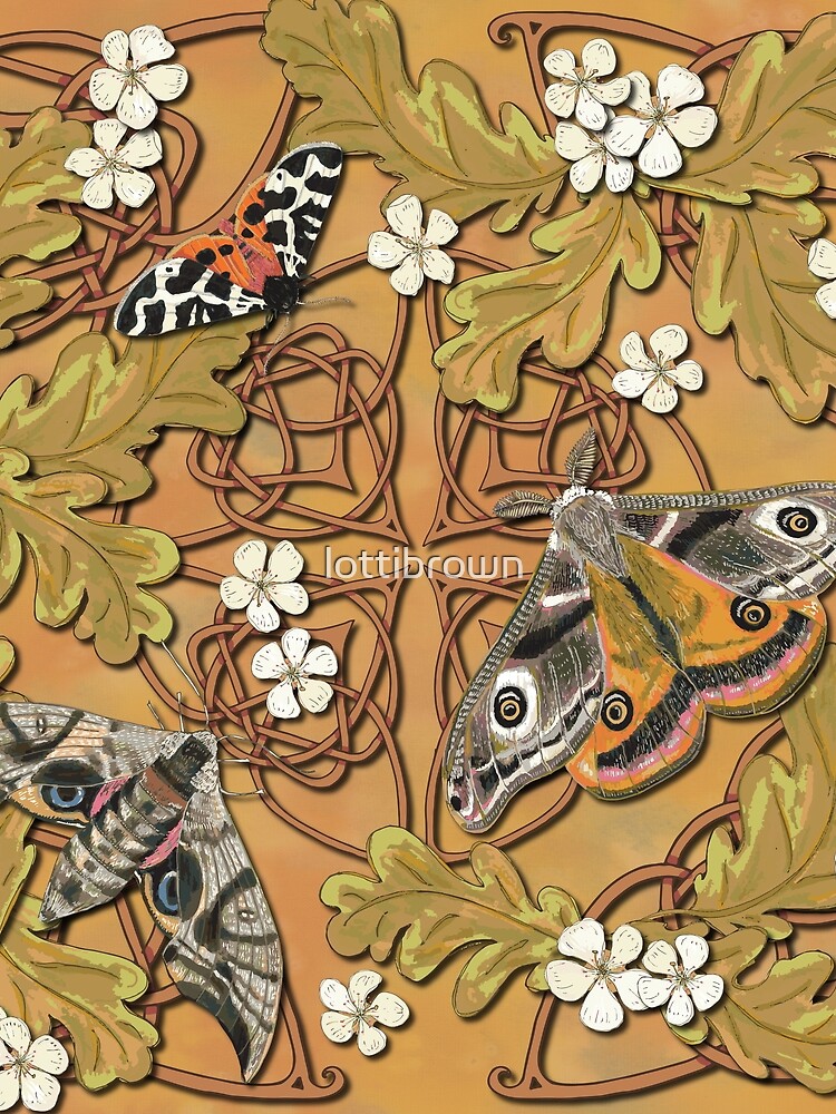 Celtic Moths with Leaves and Flowers by lottibrown
