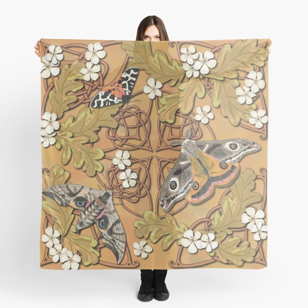 Celtic Moths with Leaves and Flowers Scarf