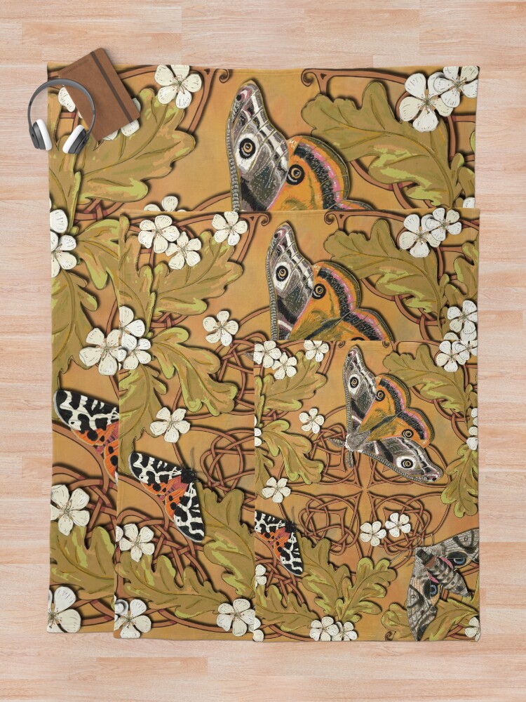 Alternate view of Celtic Moths with Leaves and Flowers Throw Blanket