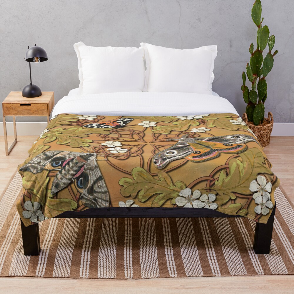 Celtic Moths with Leaves and Flowers Throw Blanket