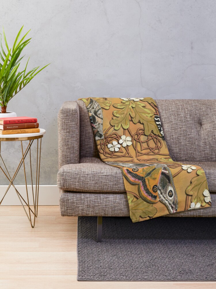 Alternate view of Celtic Moths with Leaves and Flowers Throw Blanket