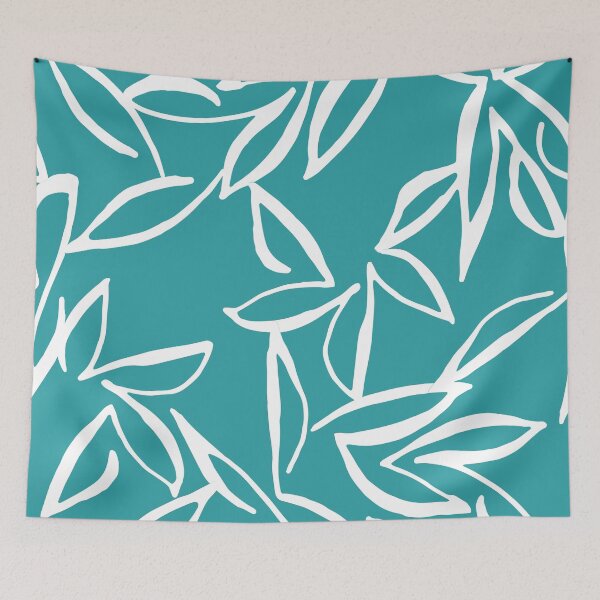 Item preview, Turquoise background with white flower shapes designed and sold by MJSemedo.