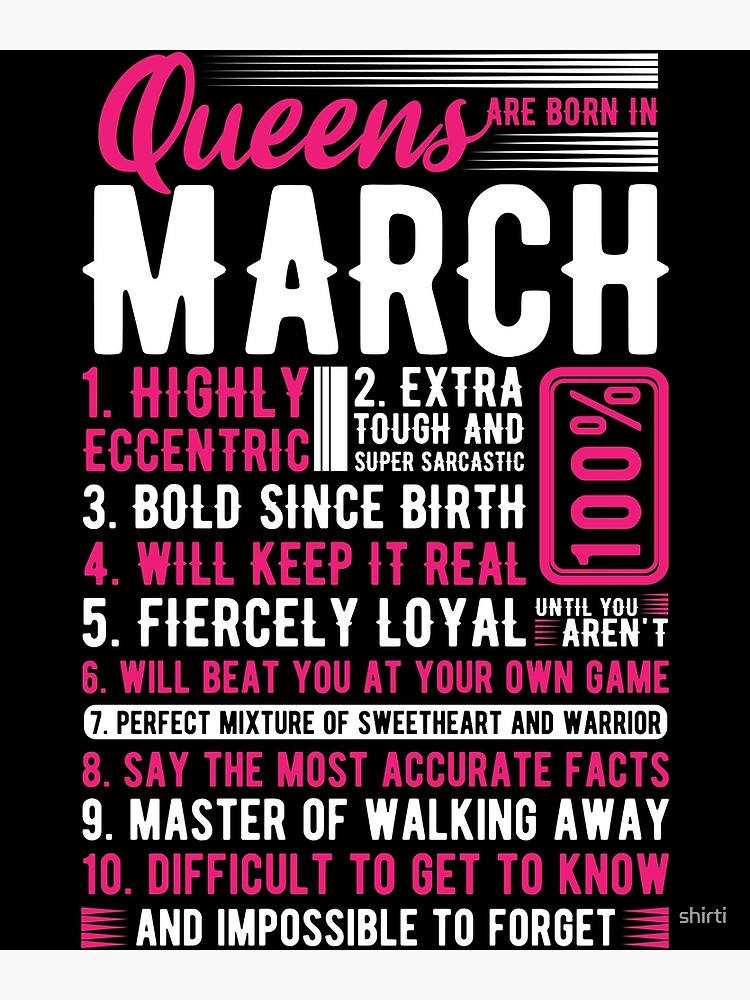 Queens Are Born In March Gifts 10 Facts Funny Birthday T-Shirt Queens Are Born In March Gifts 10 Facts Funny Birthday T-Shirt