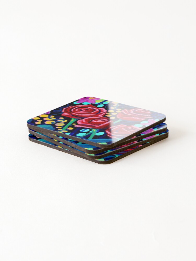 Thumbnail 4 of 5, Coasters (Set of 4), Spring Fling Red Roses designed and sold by AshleyBaldwin.