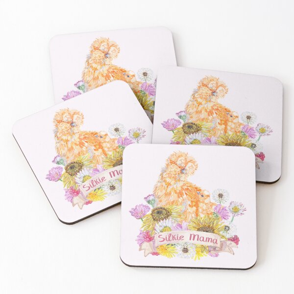 Item preview, Silkie Mama - Buff Silkie Hen and Chick with Summer Flowers designed and sold by becca-boyce.