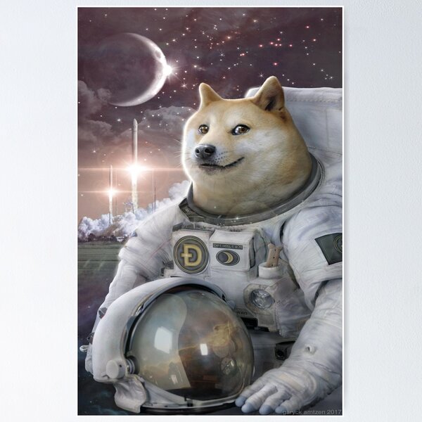 Artikel-Vorschau von Dogecoin zum Mond Doge Astronaut Aufkleber und Druckdesign, designt und verkauft von Now-Thats-Crazy.