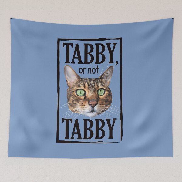 Item preview, Tabby or not Tabby, bengal cat face with green eyes, blue background designed and sold by courbebleue.