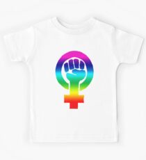 Rainbow Feminist Fist Kids Tee