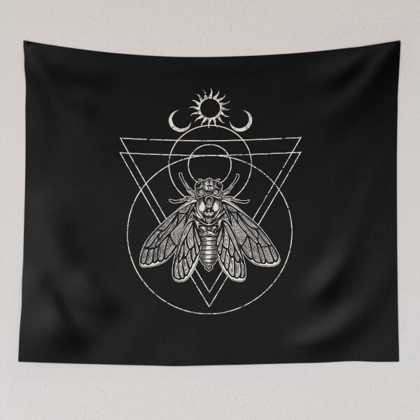 Item preview, Occult Cicada Brood X Sacred Geometry Ink Illustration designed and sold by RedFinchDesigns.