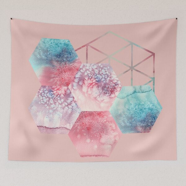 Item preview, Geometric Hexagon Honeycomb Shapes, Pink, Blue, Watercolour designed and sold by BilgePaksoylu.