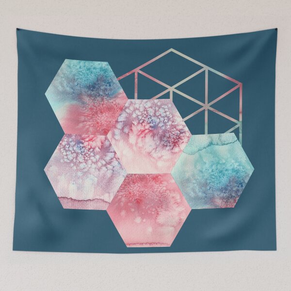 Item preview, Watercolour Geometric Hexagon Honeycomb Shapes. Blue Background designed and sold by BilgePaksoylu.
