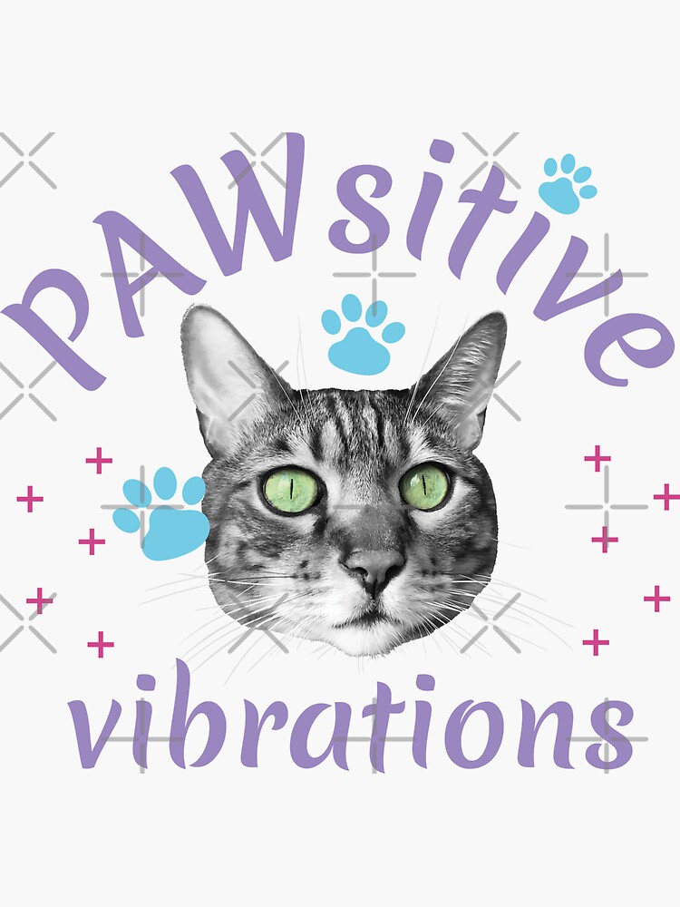 « PAWsitive vibrations, pattes et tête de chat, pastel, fond violet » par courbebleue