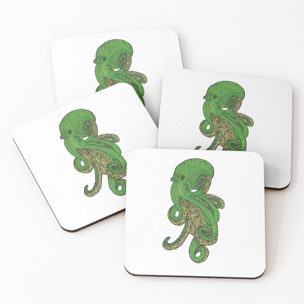 Item preview, Sea, animal, octopus, green, yellow, copic, drawing, bebicervin designed and sold by BebiCervin.