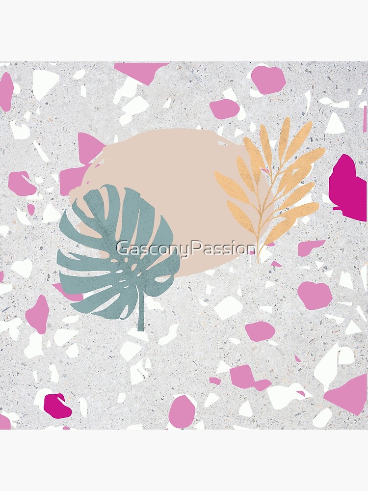 Pastel Palm and Olive Leaves on Terrazzo Background by GasconyPassion