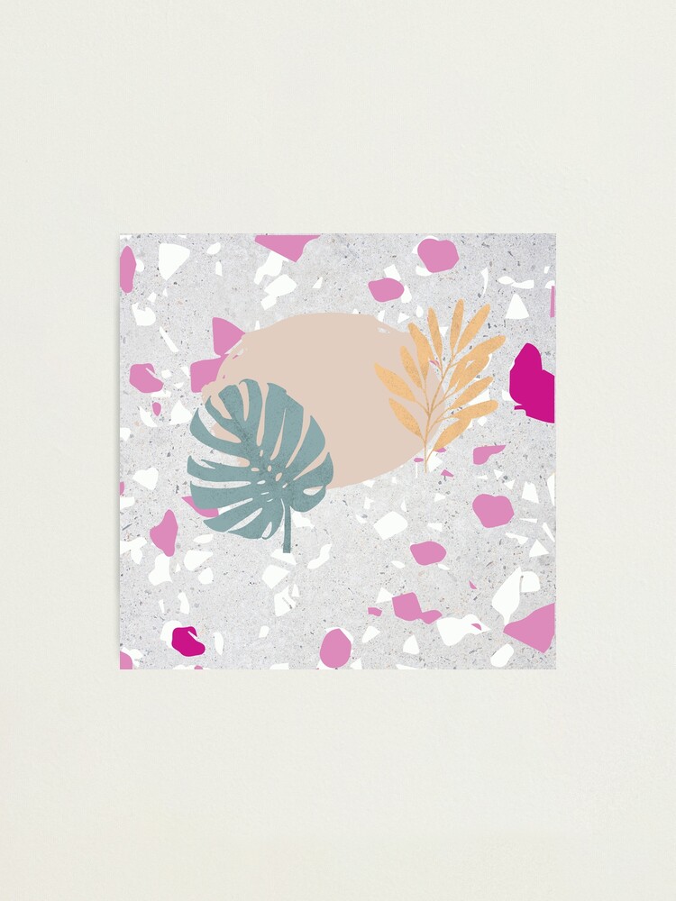 Alternate view of Pastel Palm and Olive Leaves on Terrazzo Background Photographic Print