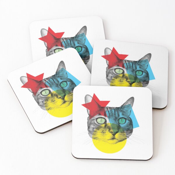 Tête de chat style Pop Art Dessous de verre (lot de 4)