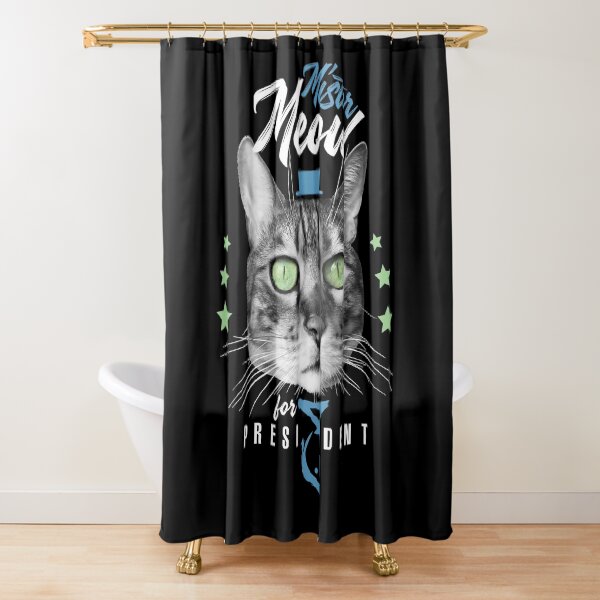 Mister Meow for president, chat en cravate avec chapeau, noir et blanc Rideau de douche
