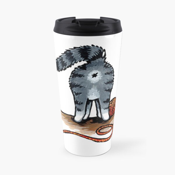 Grey Tabby Cat Butt Travel Mug
