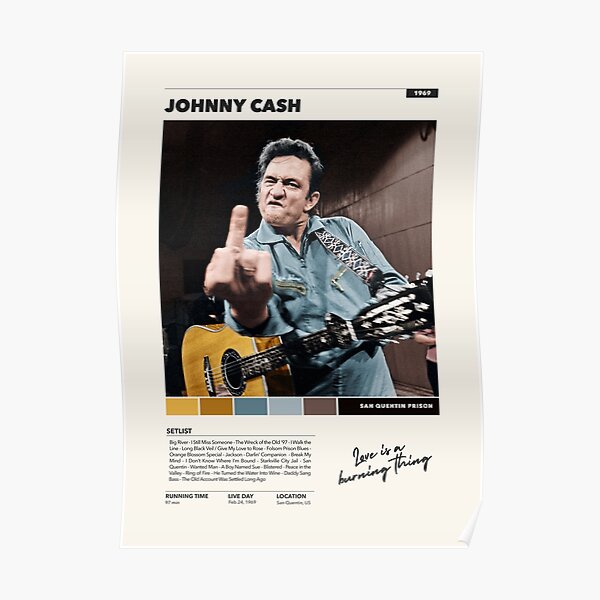 Johnny Cash Mittelfinger farbiges Quentin-Gefängnis Johnny Cash Poster